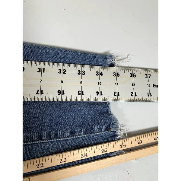 Women's LEVI'S 721 High Rise Skinny Cropped Jeans Size 32 Zip Blue Fringe‎ - Image 9