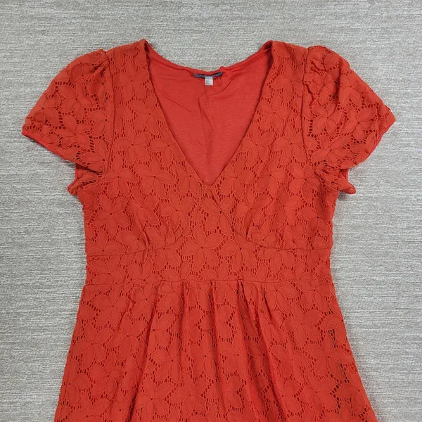 Anthropologie Leifnotes Dogflora Dress Womens L Orange Floral Lace Lined - Image 5