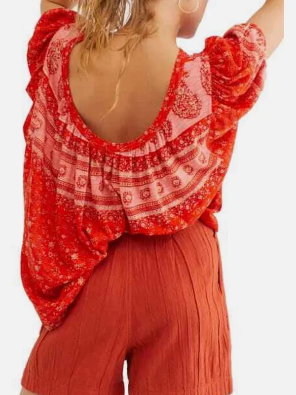 Free People Paisley Puff-Sleeve T-Shirt in Fruit Punch Combo - Image 3