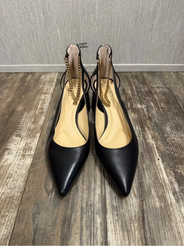 NWOB Jessica Simpson Black Leather Chain-Ankle Block Heel Pumps Size 5 - Image 8