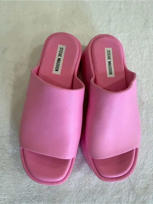 Steve Madden Pink Platform Slide Sandals Size 7 Chunky Comfort Slides - Image 9