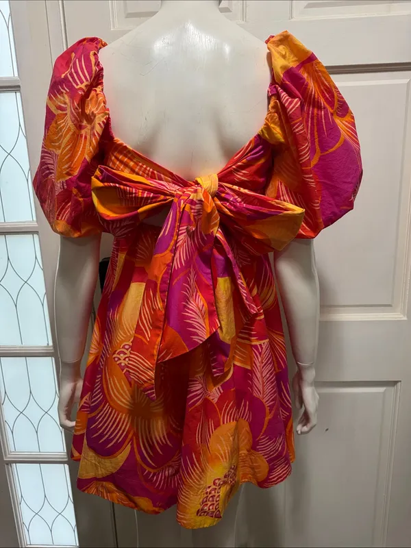 Farm Rio Summer Garden Puff Sleeve Cut Out Dress Womens Sz Small New $185 - Image 11