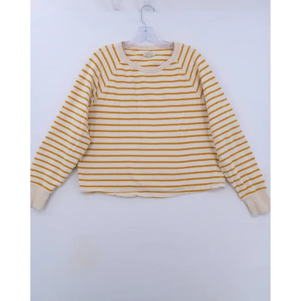 Mile(s) by Madewell Sweatshirt Womens Medium Yellow Ivory Striped Raglan Sleeve - Image 11