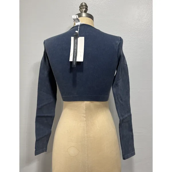 Zara Crop Top Crew Neck Pullover Stretch Long Sleeve Faded Blue Size XS Stylish - Image 2