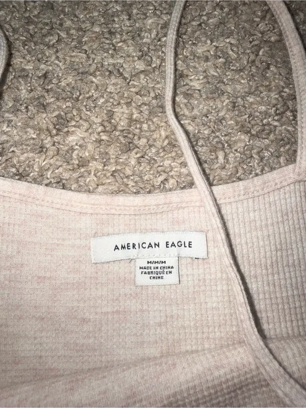 American Eagle - Waffle Knit V Neck Cami - M, Cream/Tan - Image 2