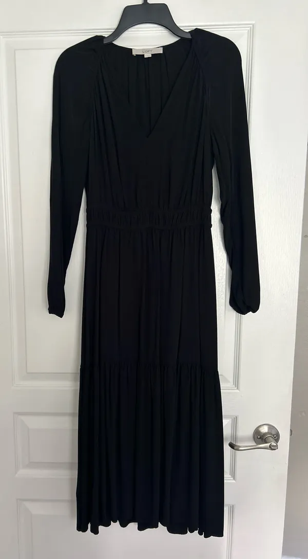 Loft Black Shirred Dress - Image 3