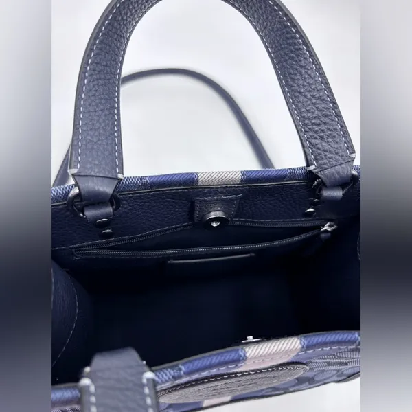 Coach Navy Signature Canvas Mini Satchel with Stripe - Image 8