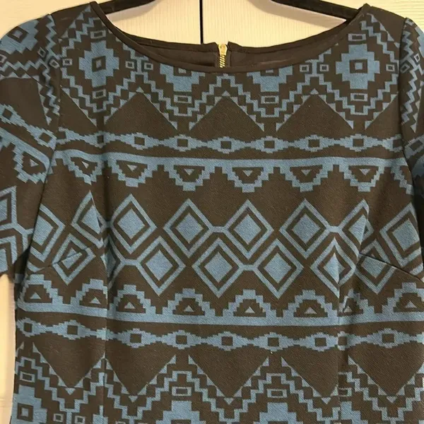 Tahari by ASL Blue & Black Shapes Short-sleeve Dress - Image 3