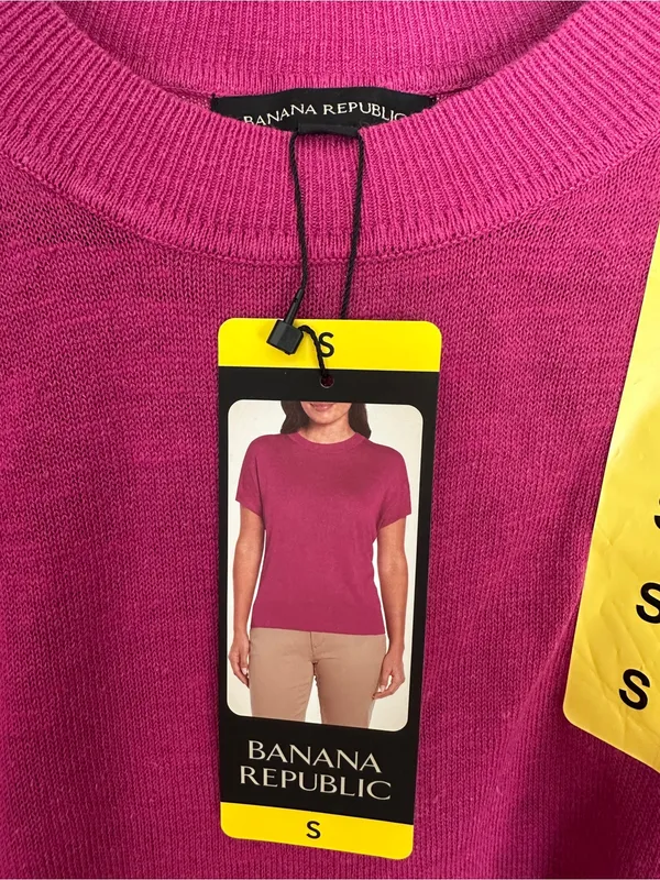 NWT Banana Republic Women's Size S Short Sleeve Pink Sweater Top Linen & Rayon - Image 5