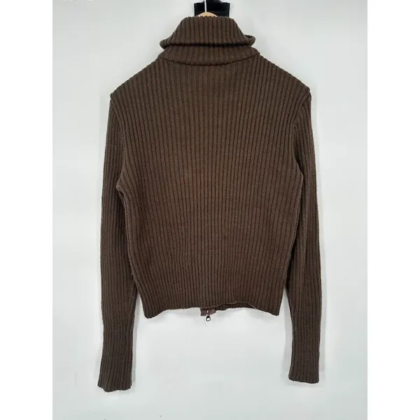Y2K Ribbed Quilted Full Zip Jacket‎ Stand Collar Chocolate Brown Rachel Green L - Image 5
