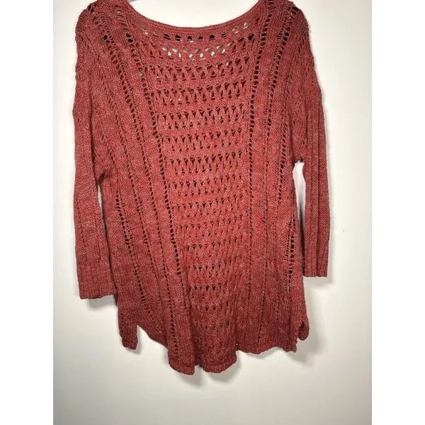 AMERICAN EAGLE Open Knit Crochet High‎ Low Sweater Size Medium Burnt Orange Y2K - Image 4