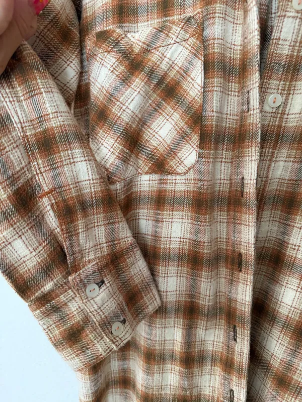 BDG Urban Outfitters Brown Plaid Distressed Flannel Button-Down Shirt - Image 5