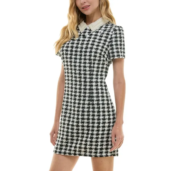 NWT City Studio Juniors Embellished-Collar Shift Dress Black / Ivory 13/14 - Image 3