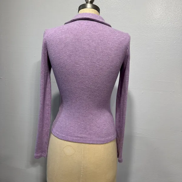 The Fifth Label Womens Ribbed Knit Top Collared Deep V Neck Long Sleeve Size 4 - Image 3