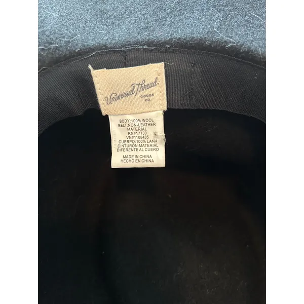 Universal Threads Black 100% Wool Wide Brim Fedora Hat with Faux Leather Band - Image 5