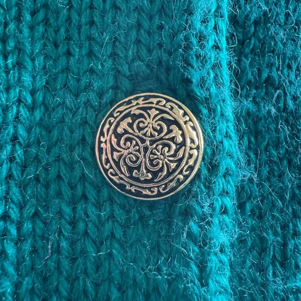 Vintage Equestrian Sweater Vest Green Gold Chain Print Horse Bit Buttons M‎ - Image 2