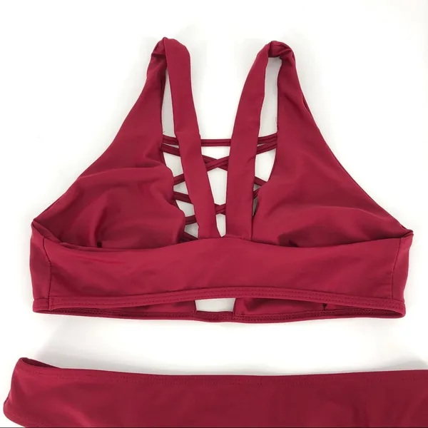 Strappy Criss Cross Bikini‎ Set Maroon Size S Red - Image 4
