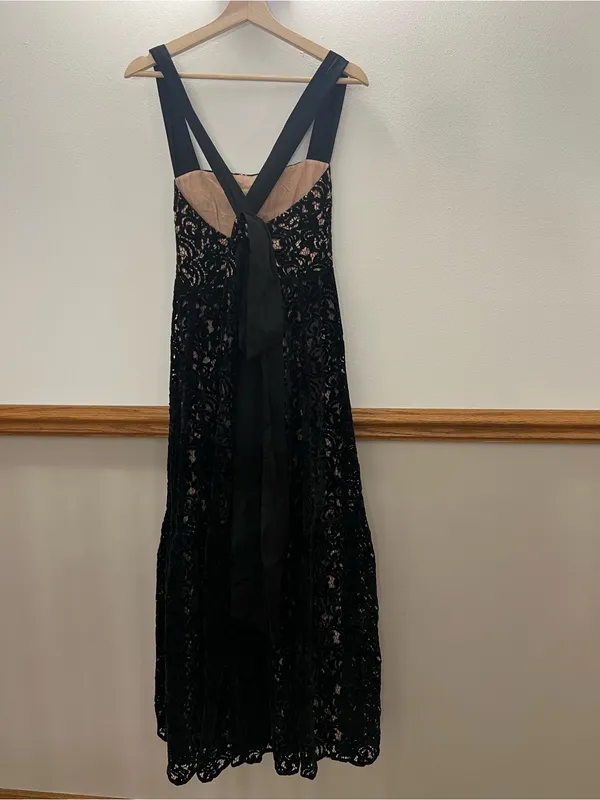 EUC Farm Rio Satin Trimmed Velvet Guipire Midi Dress size large retails $330. - Image 4