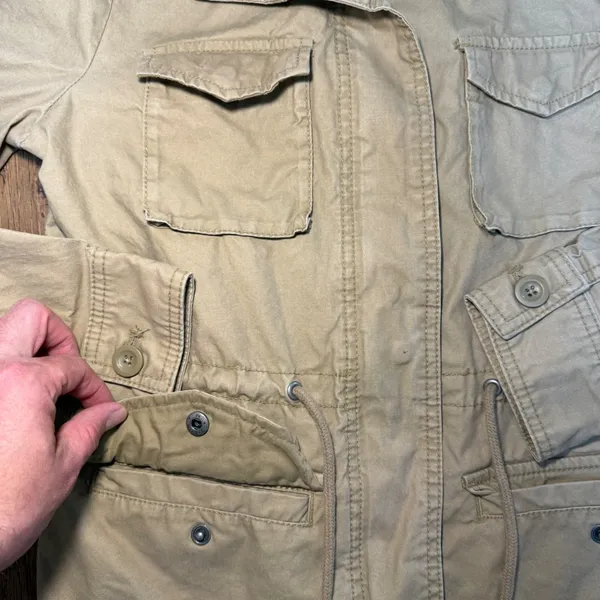 Old Navy Tan Utility Jacket Military Style Pockets 100%‎ Cotton Womens Small - Image 3