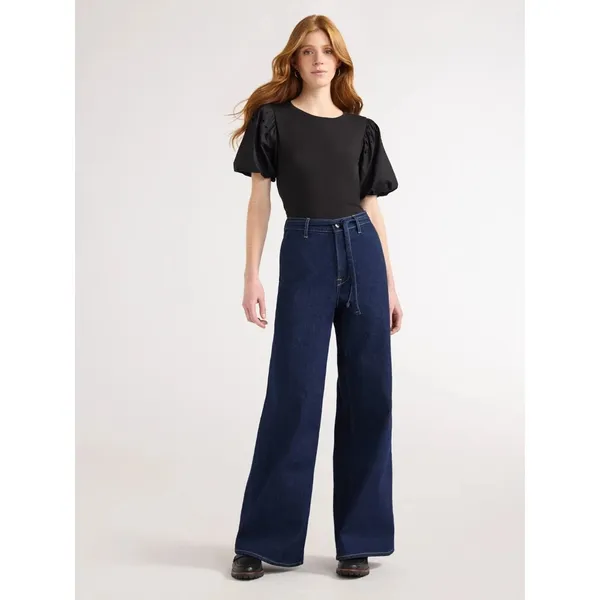 Free Assembly Womens T-Shirt Size L Black Embroidered Balloon Sleeves Elegant - Image 3
