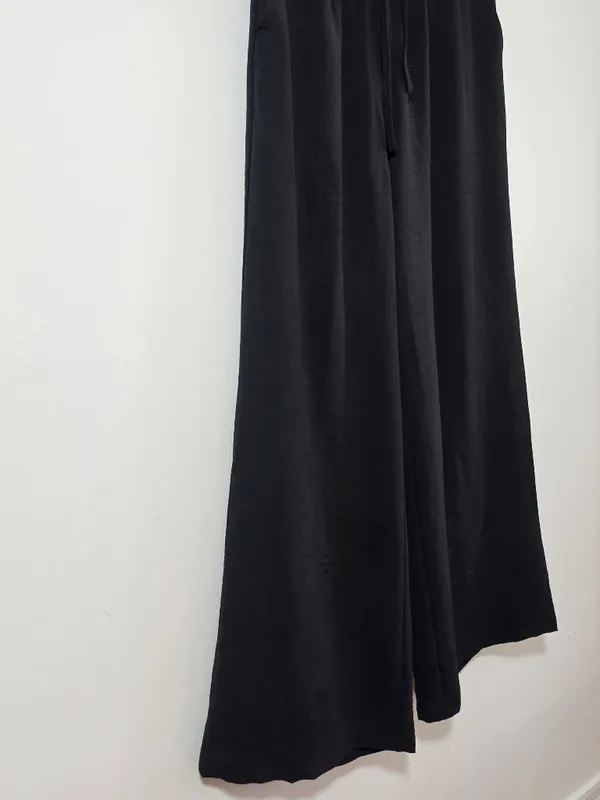 Halara Mid Rise Drawstring Wide Leg Baggy Linen-Feel Pants - Black -Size S ( R ) - Image 3