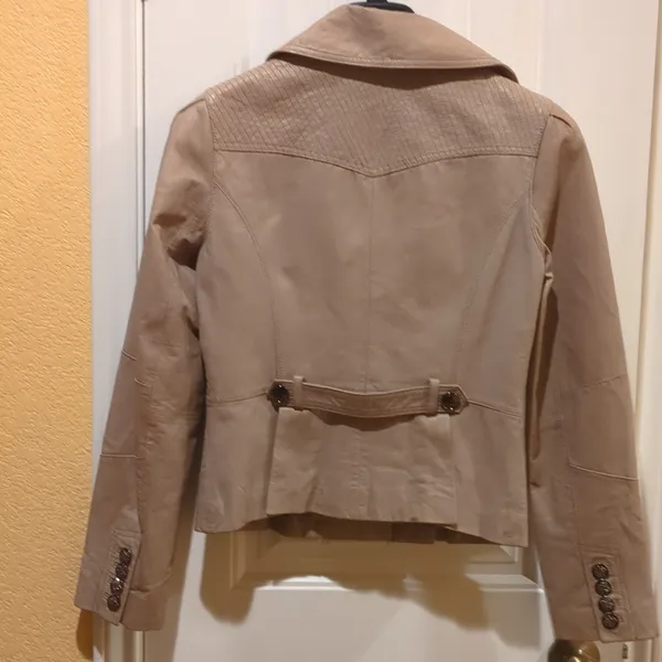 Kenneth Cole Leather Jacket Beige Size M - Image 6