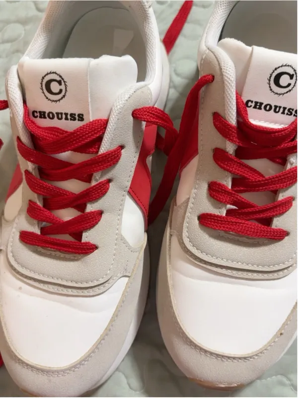 CHOUISS Women’s EU‎ 40 Retro Sneakers Red White Beige Colorblock Walking Shoes - Image 5