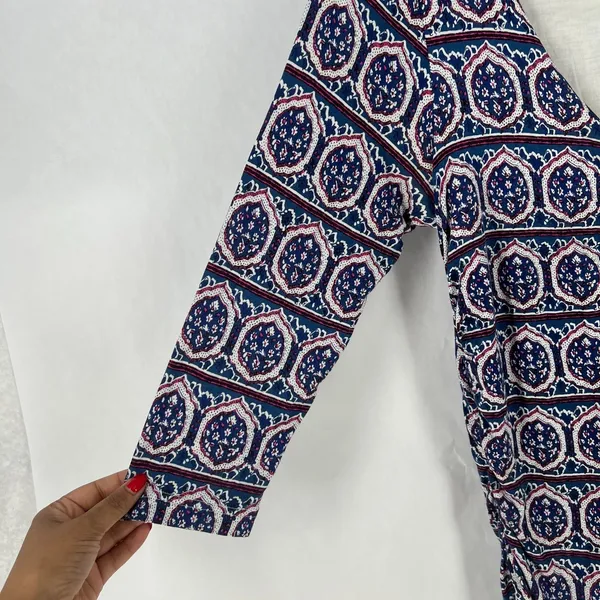 Anthropologie Moulinette Soeurs Medea Ruched Column Dress‎ Womens Large Blue Geo - Image 4