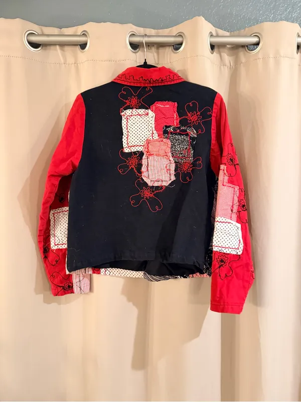 New directions Red Patchwork Jacket with Navy & White Panels - Image 3