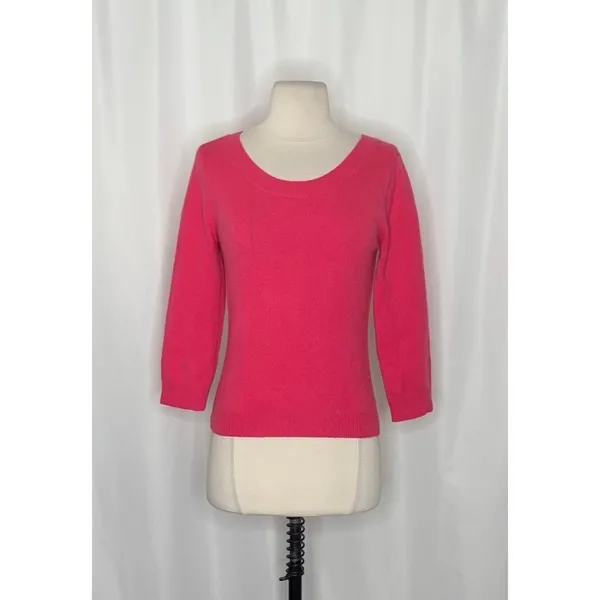 GARNET HILL Cashmere Sweater Scoop Neck Solid Pink Bright Pullover X-Small - Image 2