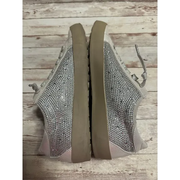 Shu Shop Paula Sneakers Women's Size 6.5 Ice Silver Rhinestone Bling Lace Up - Image 8
