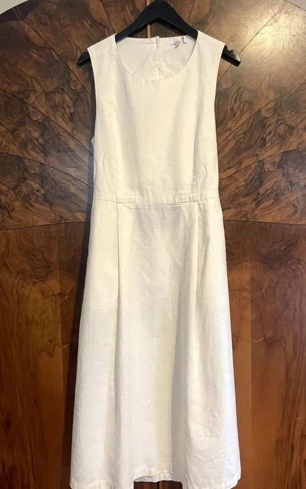 ADRIANO GOLDSCHMIED Libby Button Back Midi Dress w Pockets LINEN White Medium M - Image 8