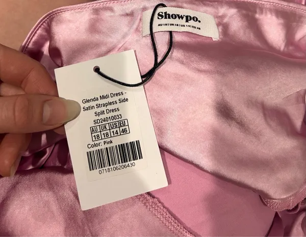 New Showpo Pink Midi Dress Satin Strapless Side Split Dress MSRP $119 - Image 8