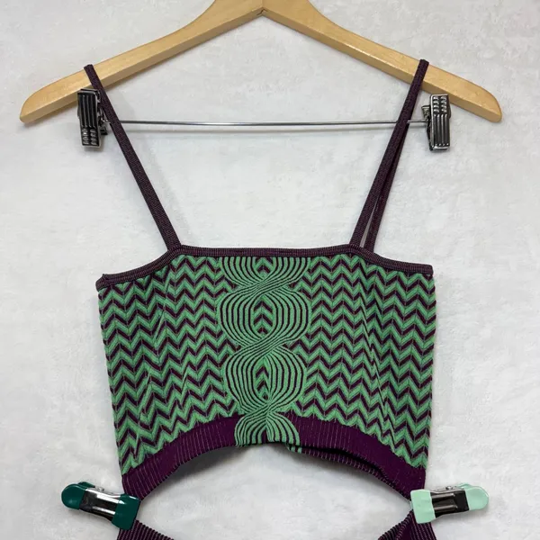 Zara‎ Set XS Green Purple Knit Crop Top Legging Slimming Geometric Sexy Gym Yoga - Image 4