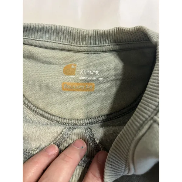 Carhartt Sweatshirt Womens XL Sage Green Relaxed Fit Embossed Arm Logo - Image 7