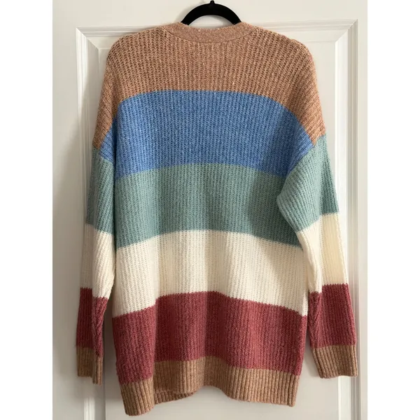 American Eagle Multi Color Striped Button Front Pocket Cardigan Sweater Size M - Image 4