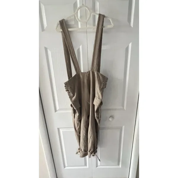 MARNI pinstripe Cargo Suspender Overall Sz 44 / 8 Pecan Vanilla Cashmere‎ Wool - Image 9