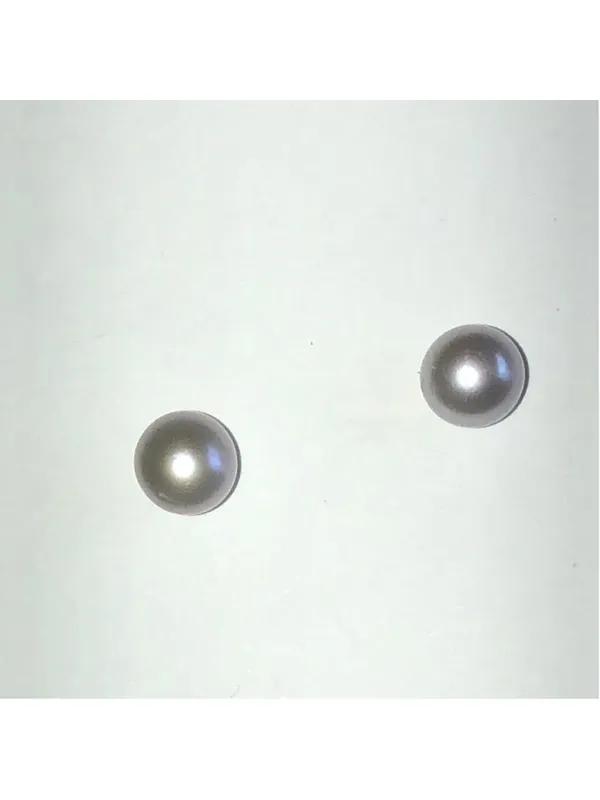Genuine Pearl Silver Gray Dainty Stud Earrings - Image 2