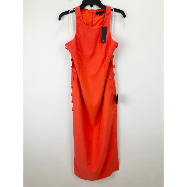 Lulus Masterfully Mod Bright Orange Side Button Midi Dress Cutout XL NWT - Image 5