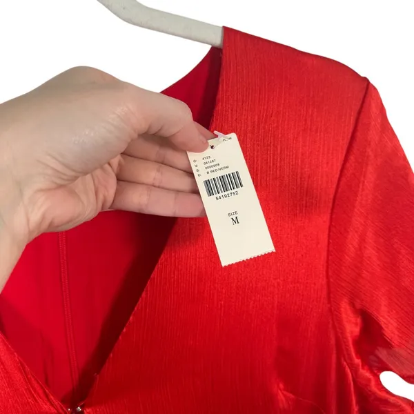 Anthropologie Maquelle Red Satin Short Sleeve Wide Leg Jumpsuit NEW Womes Medium - Image 7