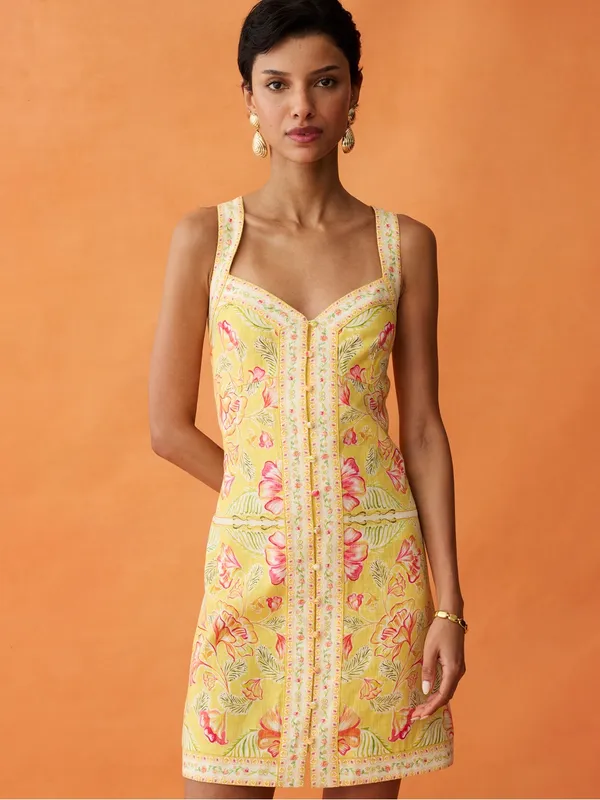 NWT Few Moda Delores Dress size 4 linen ANAYA yellow floral mini sunlit blooms - Image 5
