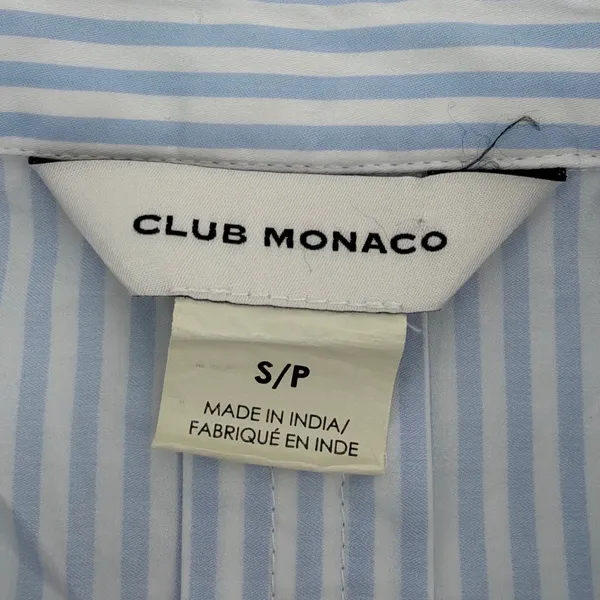 Club Monaco Blue White Striped Tunic Shirt Blouse Covered Placket Cuffed Small - Image 7