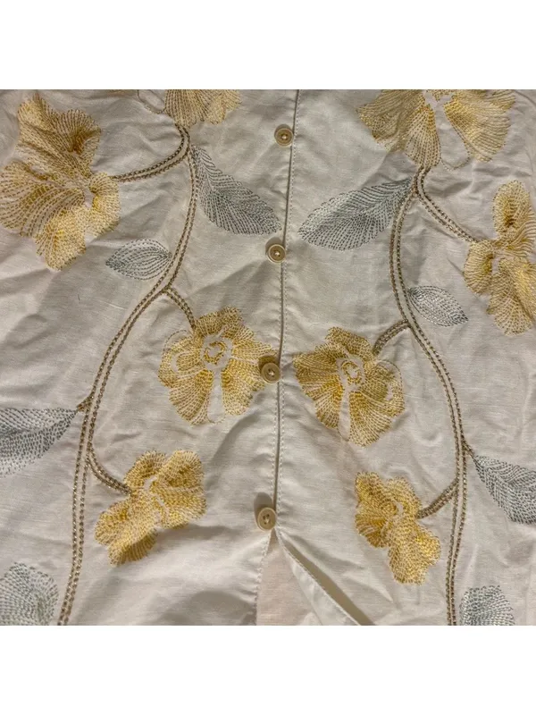 Yellow Floral Linen Blend Blouse cottagecore beach coastal boho embroidered - Image 4