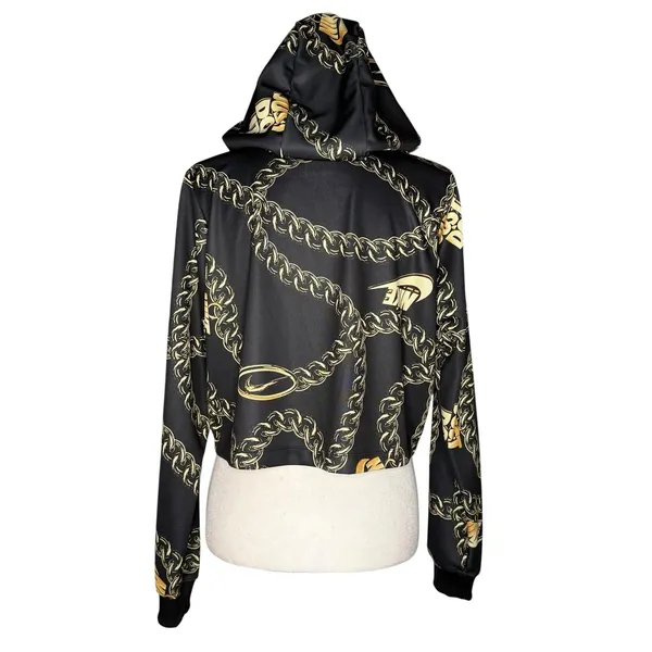 Nike Hoodie Womens Medium Black Gold Chain Print‎ Boxy Loose Fit Just Do It - Image 4