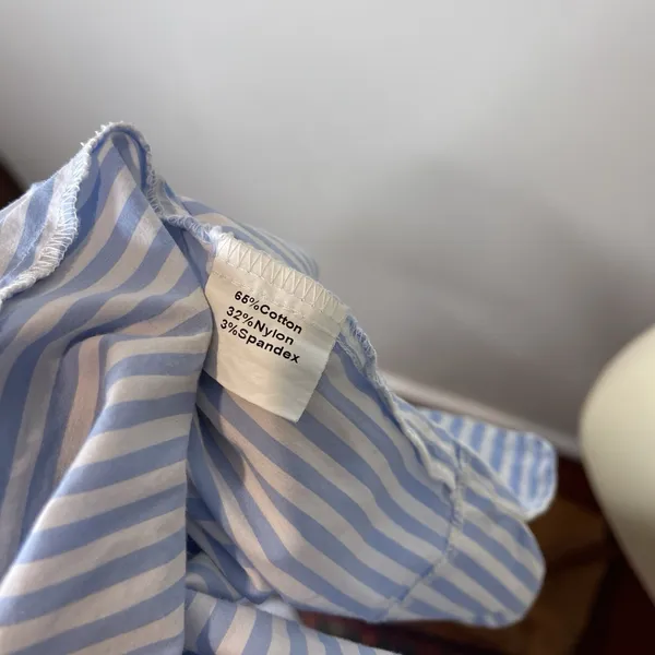 CK Bradley Blue White Stripe Cotton Blend Collared Tunic Blouse Medium‎ M - Image 9