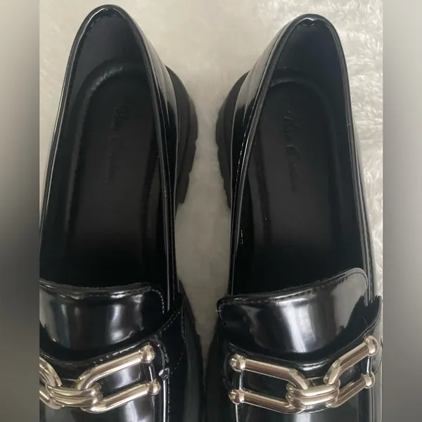 Creation Chunky Platform Loafers Chain Buckle SlipOn Black Patent Size 7 - Image 8