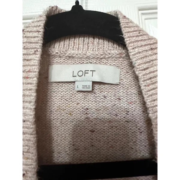Loft Pink Confetti‎ Fleck Open Front Cardigan Sweater Large 526349 Cotton Blend - Image 4