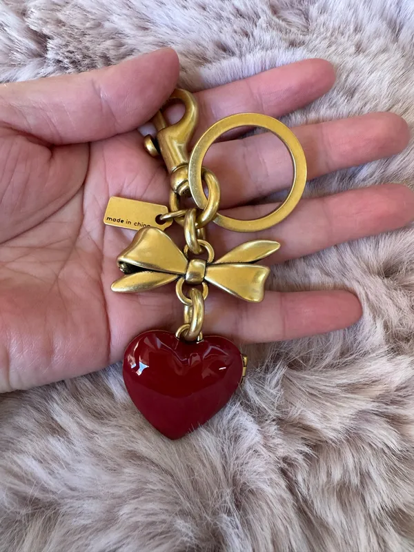 Coach Bow Heart Locket Bag Charm Keychain Key Fob CZ276 Brass / Ruby Red - Image 3
