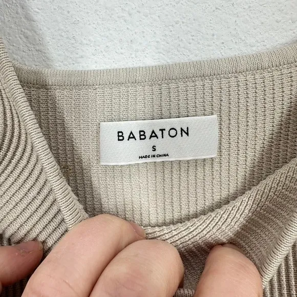 Babaton Ribbed Knit Square Neck Tank Top Sleeveless Crop Top Beige‎ Loungewear - Image 4