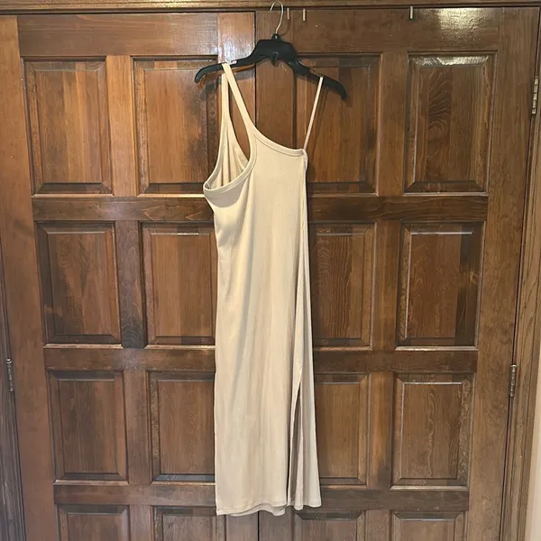 Aerie‎ One Shoulder Ribbed Midi Dress Size Medium Cream Tan - Image 5
